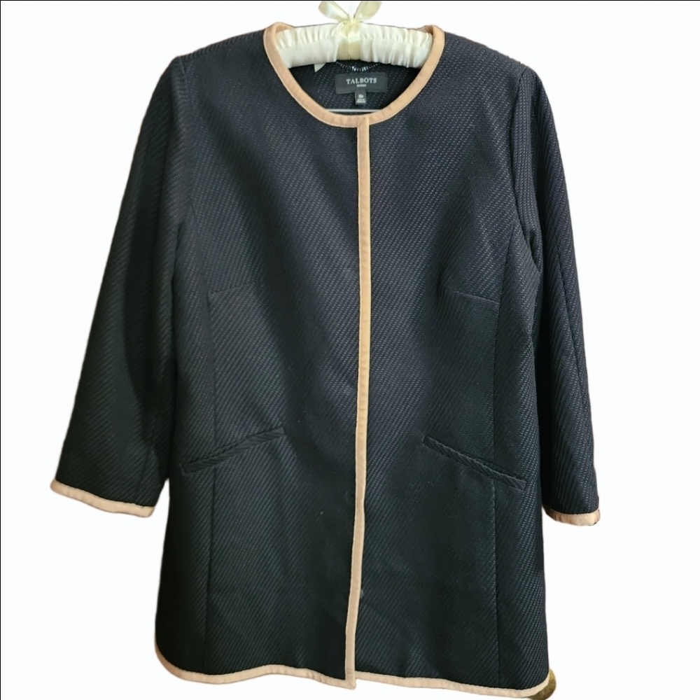Talbots Coat Jacket Black and Tan Cotton Blend Women 10P